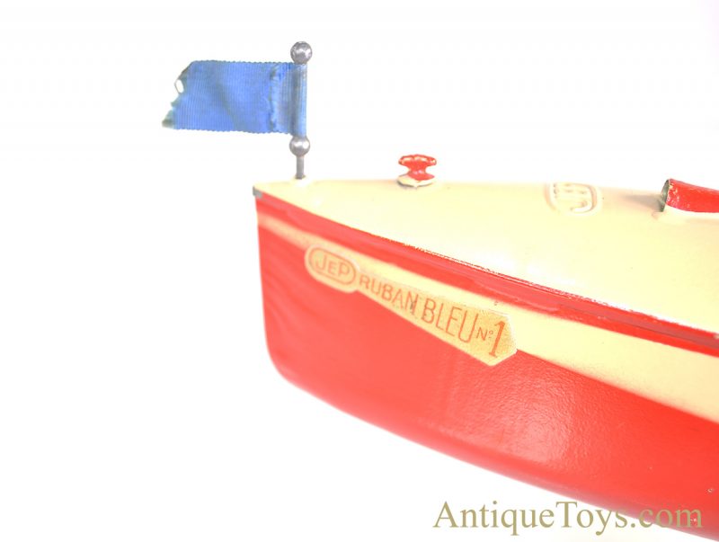 Jouets de Paris JEP "Ruban Bleu No. 1" 915-1 Tin Hand Painted Mechanical French Windup Speed Boat with Box <FONT COLOR="ff000 ">*SOLD*</font> - Image 8