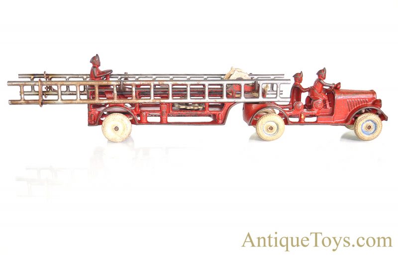 Arcade Rare Large Red Cast Iron Tandem Fire Engine Ladder Truck #1947 <FONT COLOR="ff000 ">*SOLD*</font>