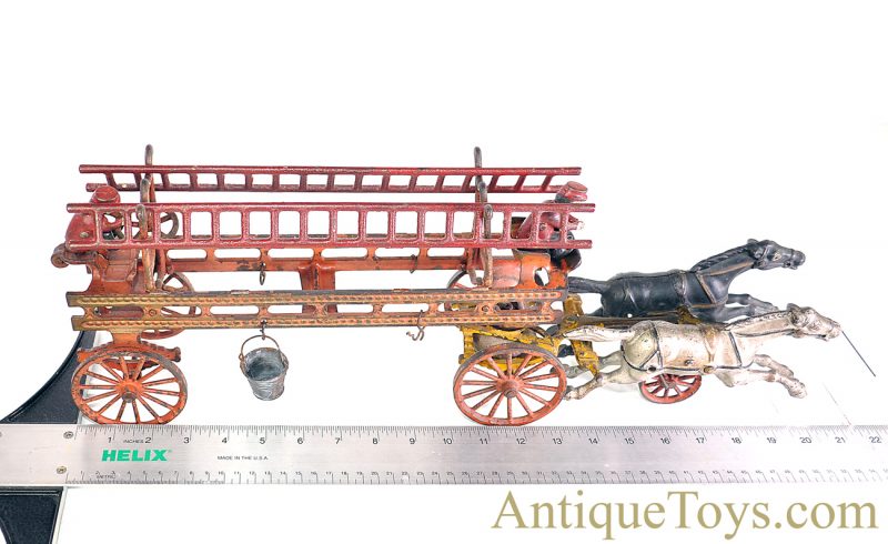 Hubley Rare ca. 1898 Deluxe Large Cast Iron Horse Drawn Tandem Fire Engine Ladder Truck <FONT COLOR="ff000 ">*SOLD*</font> - Image 13