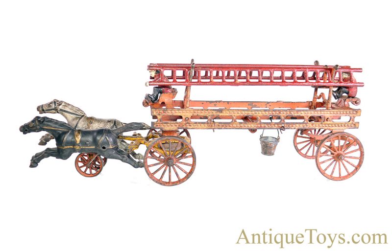 Hubley Rare ca. 1898 Deluxe Large Cast Iron Horse Drawn Tandem Fire Engine Ladder Truck <FONT COLOR="ff000 ">*SOLD*</font> - Image 2
