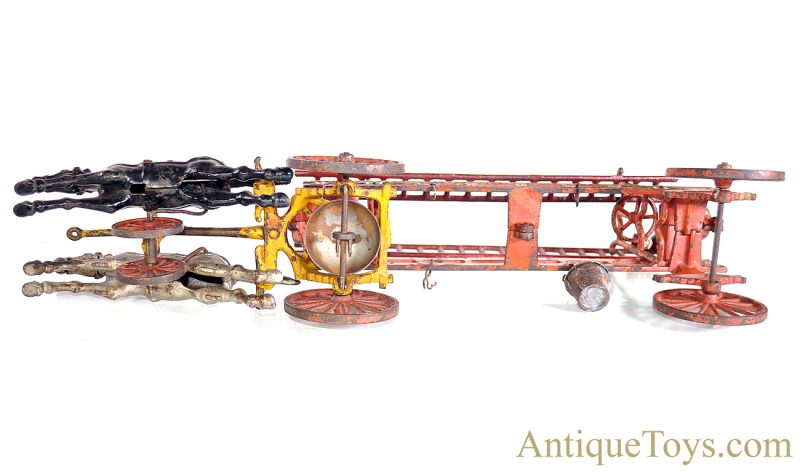 Hubley Rare ca. 1898 Deluxe Large Cast Iron Horse Drawn Tandem Fire Engine Ladder Truck <FONT COLOR="ff000 ">*SOLD*</font> - Image 3