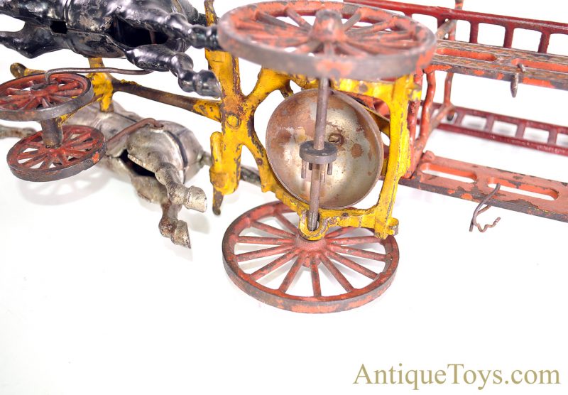 Hubley Rare ca. 1898 Deluxe Large Cast Iron Horse Drawn Tandem Fire Engine Ladder Truck <FONT COLOR="ff000 ">*SOLD*</font> - Image 12