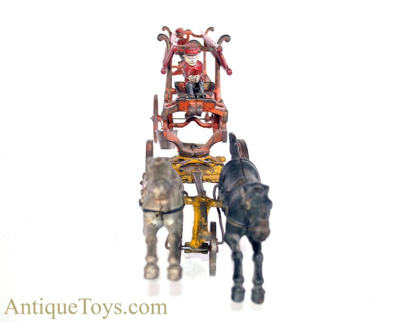 Hubley Rare ca. 1898 Deluxe Large Cast Iron Horse Drawn Tandem Fire Engine Ladder Truck <FONT COLOR="ff000 ">*SOLD*</font> - Image 4