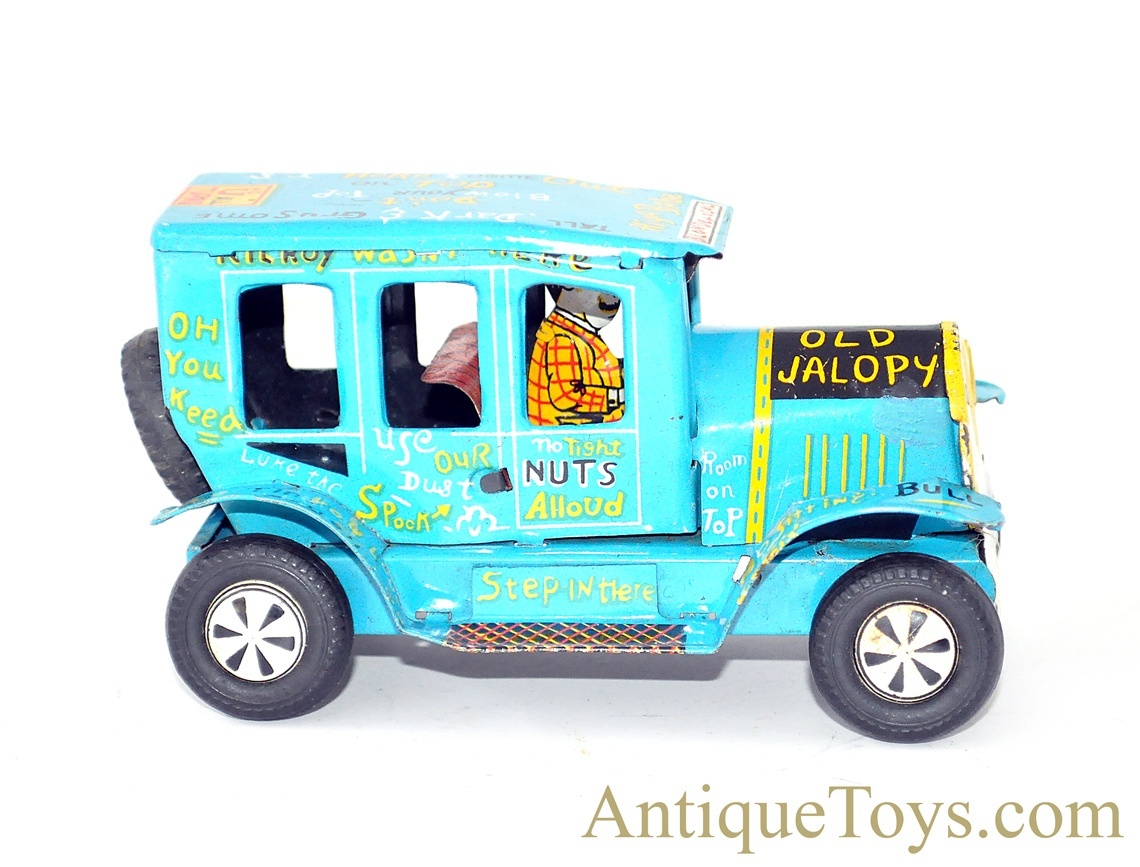 Linemar Marx ca. 1950 s Blue Friction Old Jalopy Tin Lithographed Friction Car SOLD AntiqueToys Antique Toys for Sale