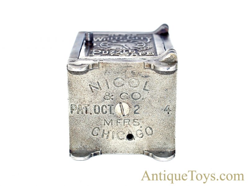 Nicol & Co. ca. 1893 White City Time Lock Puzzle Safe No. 326 Chicago World's Fair Cast Iron Still Penny Coin Bank <FONT COLOR="ff000 ">*SOLD*</font> - Image 7