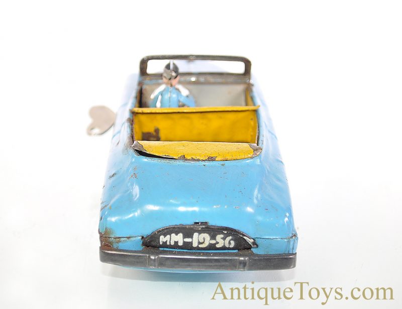 Eastern European, Soviet or Japanese Unknown ca. 1956 Blue Tin Windup MM-19-56 Convertible Car for Sale - Image 4