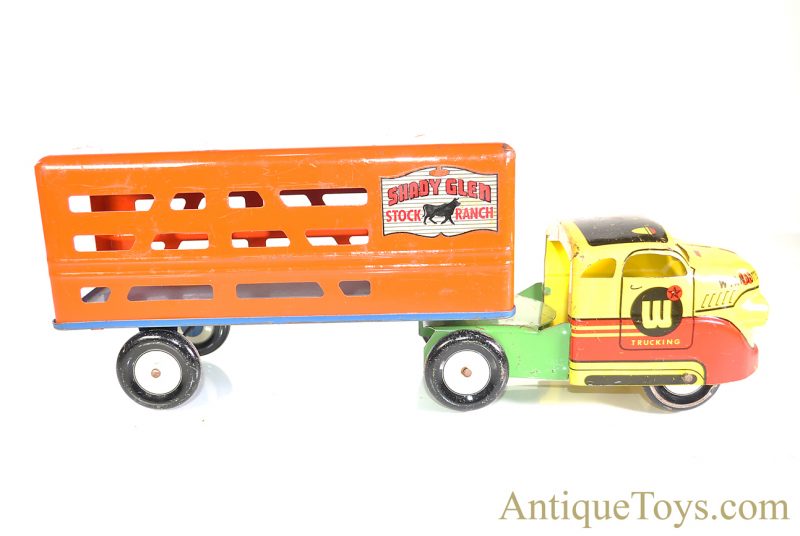 Wyandotte Toys All Metal Products Company Pressed Steel Wyandotte Trucking Shady Glen Stock Ranch Cattle Semi-Trailer Truck <FONT COLOR="ff000 ">*SOLD*</font>