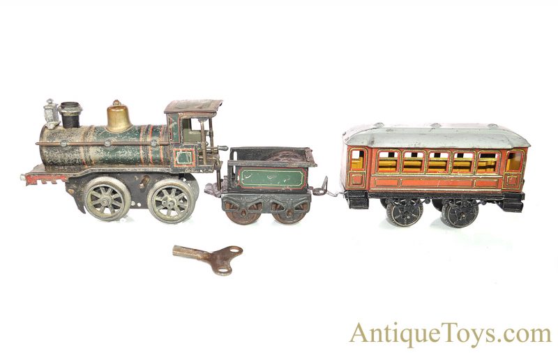 Karl Bub ca. 1910's Tin Lithographed Windup O Gauge Train Set with Locomotive, Coal & Passenger Car Made for the U.S. Market  <FONT COLOR="ff000 ">*SOLD*</font> - Image 2