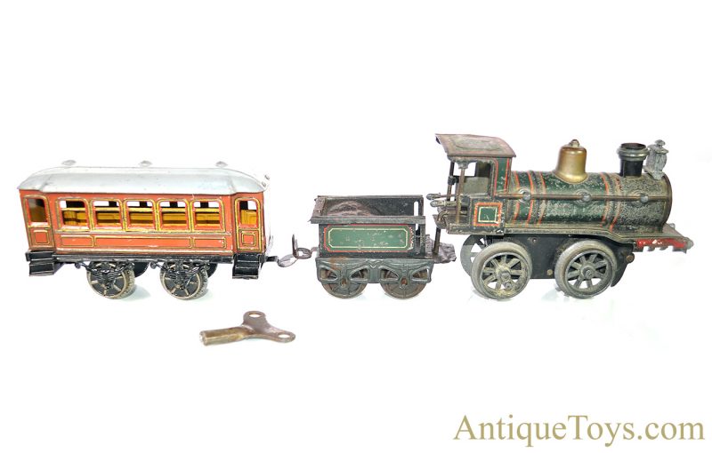 Karl Bub ca. 1910's Tin Lithographed Windup O Gauge Train Set with Locomotive, Coal & Passenger Car Made for the U.S. Market  <FONT COLOR="ff000 ">*SOLD*</font>