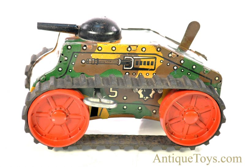 Marx ca. 1950’s Lithographed Tin Clockwork Windup Rubber Tread #5 “Midget Climbing Fighting Tank” <FONT COLOR="ff000 ">*SOLD*</font> - Image 2