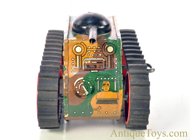 Marx ca. 1950’s Lithographed Tin Clockwork Windup Rubber Tread #5 “Midget Climbing Fighting Tank” <FONT COLOR="ff000 ">*SOLD*</font> - Image 4