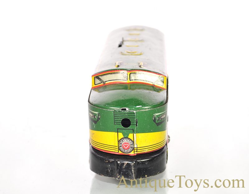 Marx O-Gauge 7pc. Tin Lithographed Train Set #4000 Seaboard Clockwork & Dummy A-Unit Diesel Locomotive with #956 Caboose, B&O Coal, Flat & Sinclair Tank Cars & Illinois Central Trestle Bridge for Sale - Image 10