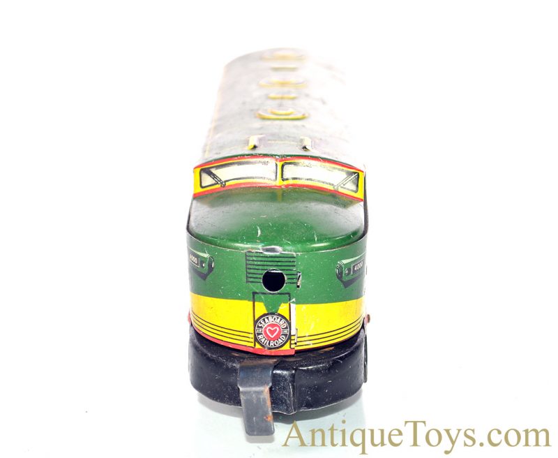 Marx O-Gauge 7pc. Tin Lithographed Train Set #4000 Seaboard Clockwork & Dummy A-Unit Diesel Locomotive with #956 Caboose, B&O Coal, Flat & Sinclair Tank Cars & Illinois Central Trestle Bridge for Sale - Image 16