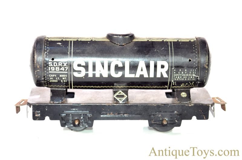 Marx O-Gauge 7pc. Tin Lithographed Train Set #4000 Seaboard Clockwork & Dummy A-Unit Diesel Locomotive with #956 Caboose, B&O Coal, Flat & Sinclair Tank Cars & Illinois Central Trestle Bridge for Sale - Image 28