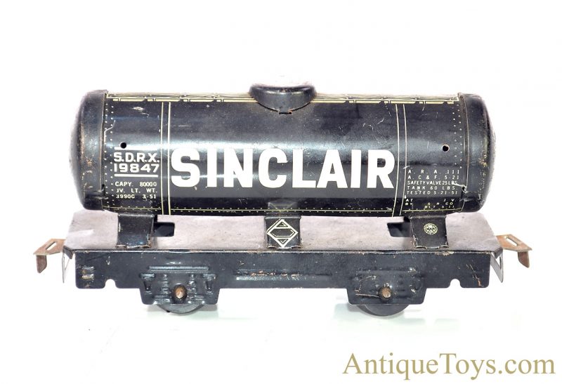 Marx O-Gauge 7pc. Tin Lithographed Train Set #4000 Seaboard Clockwork & Dummy A-Unit Diesel Locomotive with #956 Caboose, B&O Coal, Flat & Sinclair Tank Cars & Illinois Central Trestle Bridge for Sale - Image 29