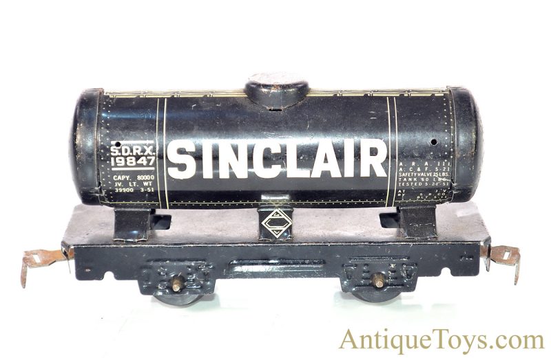 Marx O-Gauge 7pc. Tin Lithographed Train Set #4000 Seaboard Clockwork & Dummy A-Unit Diesel Locomotive with #956 Caboose, B&O Coal, Flat & Sinclair Tank Cars & Illinois Central Trestle Bridge for Sale - Image 30