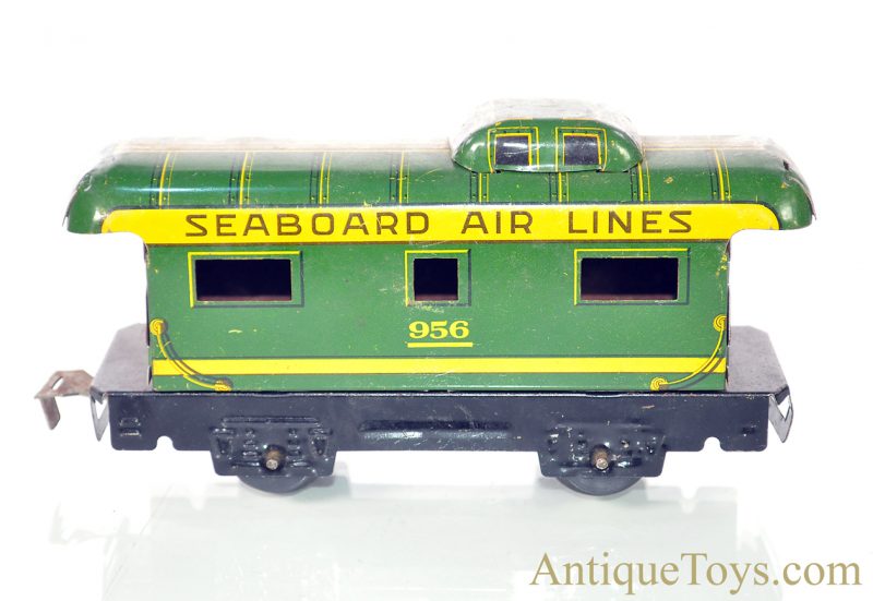 Marx O-Gauge 7pc. Tin Lithographed Train Set #4000 Seaboard Clockwork & Dummy A-Unit Diesel Locomotive with #956 Caboose, B&O Coal, Flat & Sinclair Tank Cars & Illinois Central Trestle Bridge for Sale - Image 35