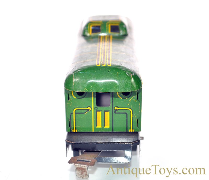 Marx O-Gauge 7pc. Tin Lithographed Train Set #4000 Seaboard Clockwork & Dummy A-Unit Diesel Locomotive with #956 Caboose, B&O Coal, Flat & Sinclair Tank Cars & Illinois Central Trestle Bridge for Sale - Image 39