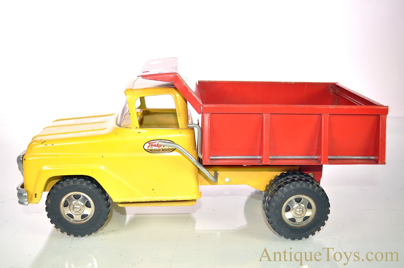 vintage tonka dump truck red and yellow