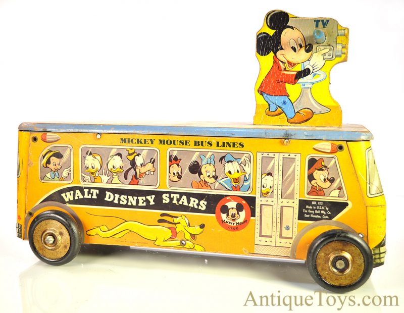 The Gong Bell Mfg. Co. Walt Disney Stars Mickey Mouse Bus Lines Wooden Ride On or Pull Bell Ringer Toy <FONT COLOR="ff000 ">*SOLD*</font> - Image 2