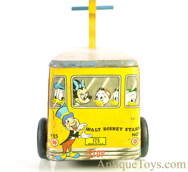 The Gong Bell Mfg. Co. Walt Disney Stars Mickey Mouse Bus Lines Wooden Ride On or Pull Bell Ringer Toy <FONT COLOR="ff000 ">*SOLD*</font> - Image 4