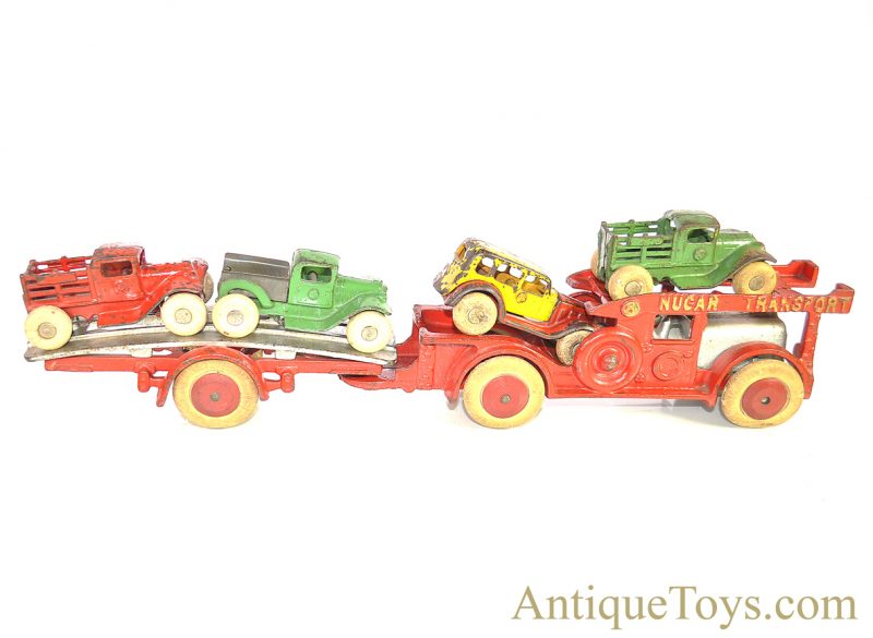 Hubley ca. 1930’s Cast Iron "Nucar Transport" Car Carrier Semi-Trailer Truck <FONT COLOR="ff000 ">*SOLD*</font>