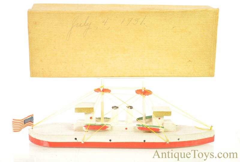 Japanese ca. 1931 Wooden Complete Model Gunboat Toy in Box for Sale