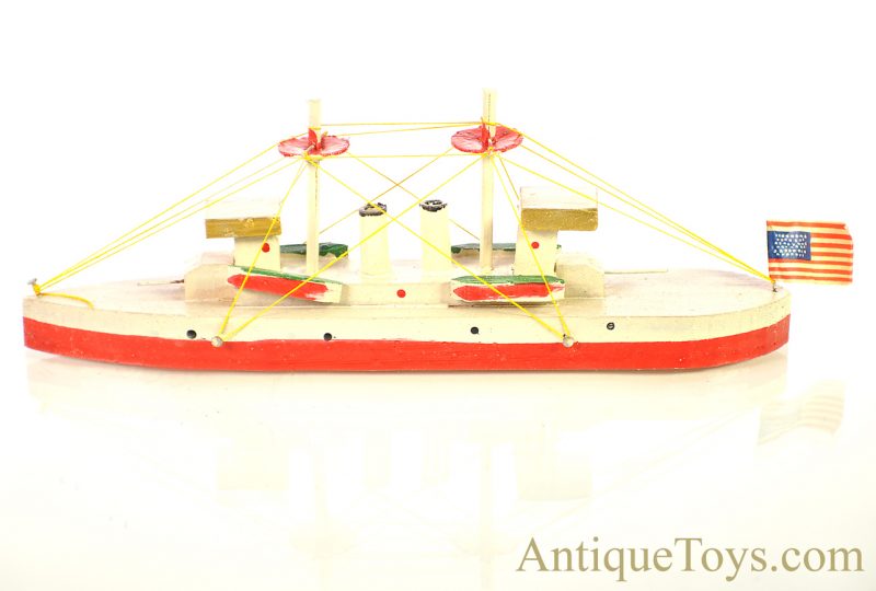 Japanese ca. 1931 Wooden Complete Model Gunboat Toy in Box for Sale - Image 3