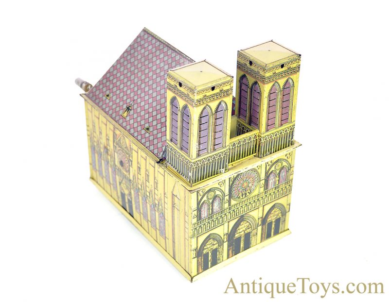 Leonhard Müller ca. 1924 German Pre-War Tin Lithographed Hand Crank Notre Dame Cathedral Organ Music Box for Sale <FONT COLOR="ff000 ">*SOLD*</font> - Image 2