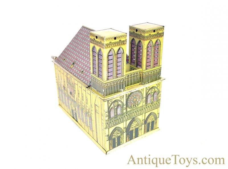 Leonhard Müller ca. 1924 German Pre-War Tin Lithographed Hand Crank Notre Dame Cathedral Organ Music Box for Sale <FONT COLOR="ff000 ">*SOLD*</font> - Image 4
