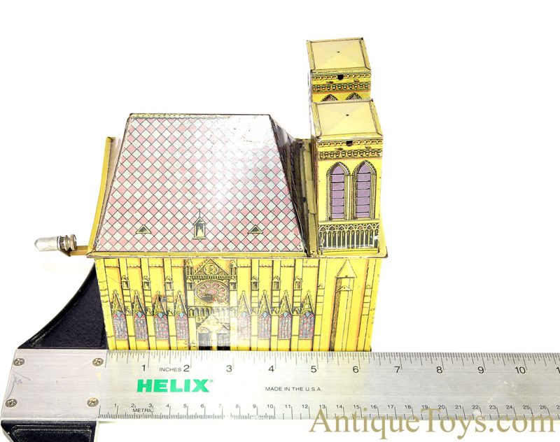 Leonhard Müller ca. 1924 German Pre-War Tin Lithographed Hand Crank Notre Dame Cathedral Organ Music Box for Sale <FONT COLOR="ff000 ">*SOLD*</font> - Image 12