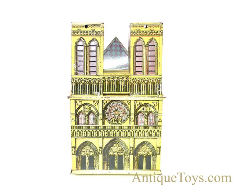 Leonhard Müller ca. 1924 German Pre-War Tin Lithographed Hand Crank Notre Dame Cathedral Organ Music Box for Sale <FONT COLOR="ff000 ">*SOLD*</font> - Image 7