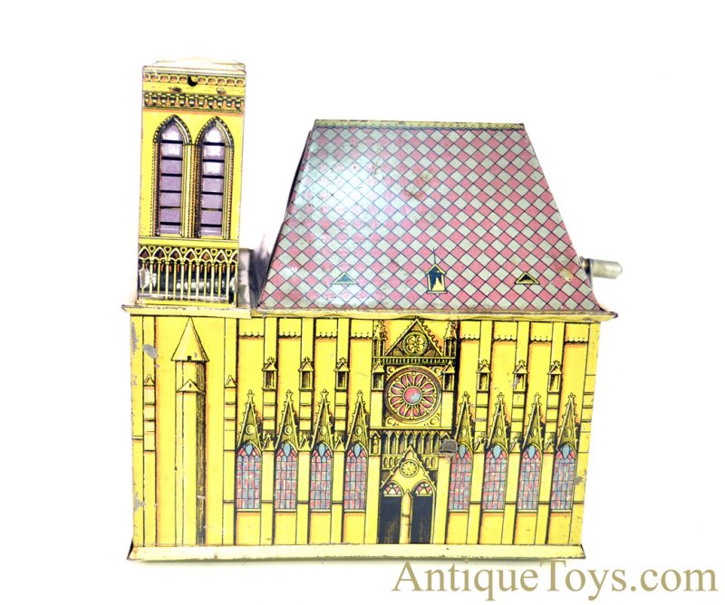 Leonhard Müller ca. 1924 German Pre-War Tin Lithographed Hand Crank Notre Dame Cathedral Organ Music Box for Sale <FONT COLOR="ff000 ">*SOLD*</font> - Image 6