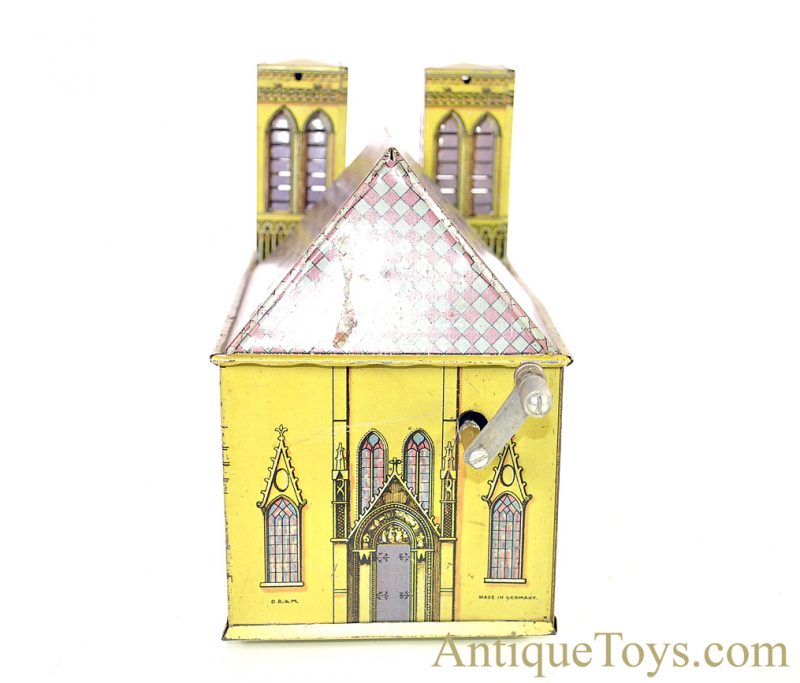 Leonhard Müller ca. 1924 German Pre-War Tin Lithographed Hand Crank Notre Dame Cathedral Organ Music Box for Sale <FONT COLOR="ff000 ">*SOLD*</font> - Image 8