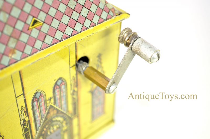 Leonhard Müller ca. 1924 German Pre-War Tin Lithographed Hand Crank Notre Dame Cathedral Organ Music Box for Sale <FONT COLOR="ff000 ">*SOLD*</font> - Image 11