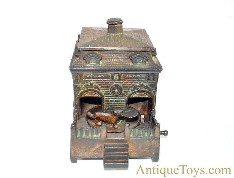 H.L. Judd Co. ca. 1895 Dog on Turntable Cast Iron Mechanical House Bank <FONT COLOR="ff000 ">*SOLD*</font>