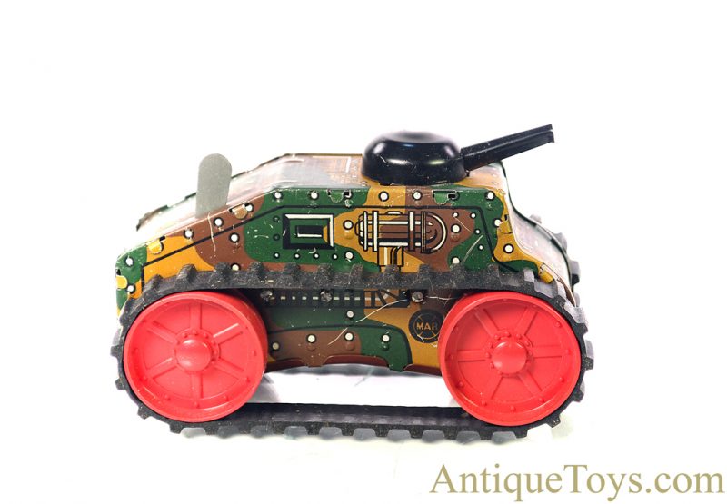 Marx ca. 1950’s Lithographed Tin Clockwork Windup Rubber Tread #5 “Midget Climbing Fighting Tank” with Box <FONT COLOR="ff000 ">*SOLD*</font> - Image 3