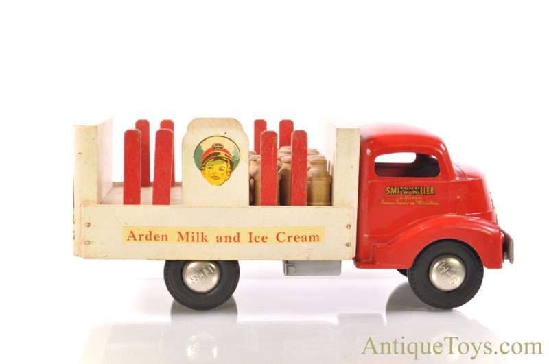 Original Smith-Miller, Inc. “Smitty Toys” Pressed Steel & Wood Arden Milk Delivery Stake Truck <FONT COLOR="ff000 ">*SOLD*</font>