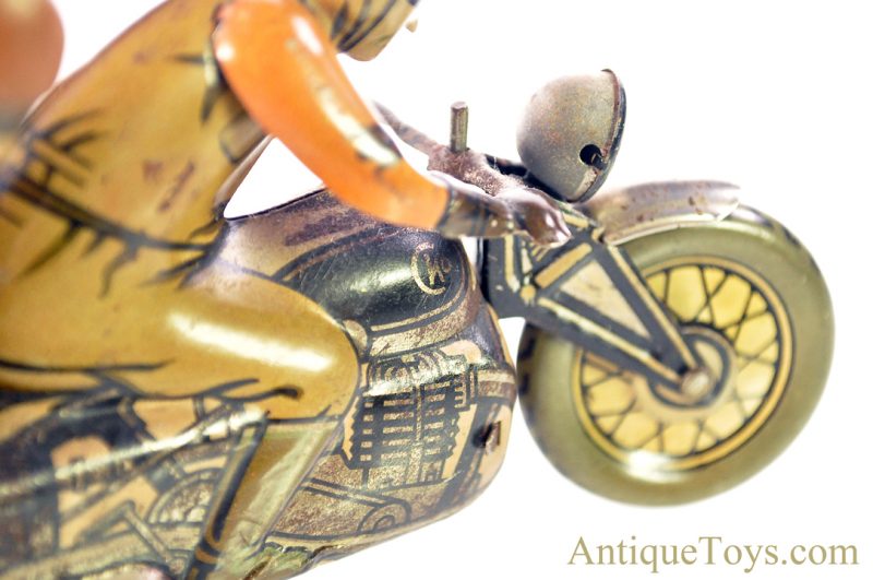 C.K.O Kellerman ca. 1930's #MR-343 German Tin Lithographed Windup Dual Rider Motorcycle for Sale <FONT COLOR="ff000 ">*SOLD*</font> - Image 8