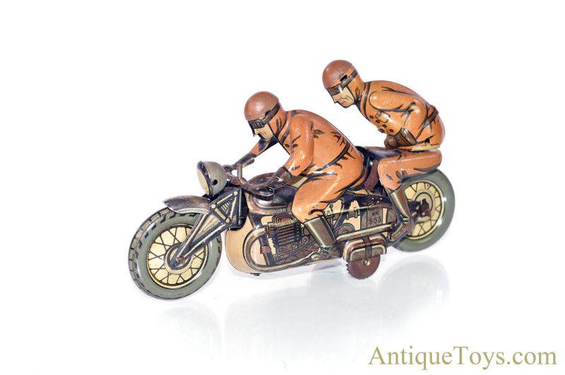 C.K.O Kellerman ca. 1930's #MR-343 German Tin Lithographed Windup Dual Rider Motorcycle for Sale <FONT COLOR="ff000 ">*SOLD*</font>