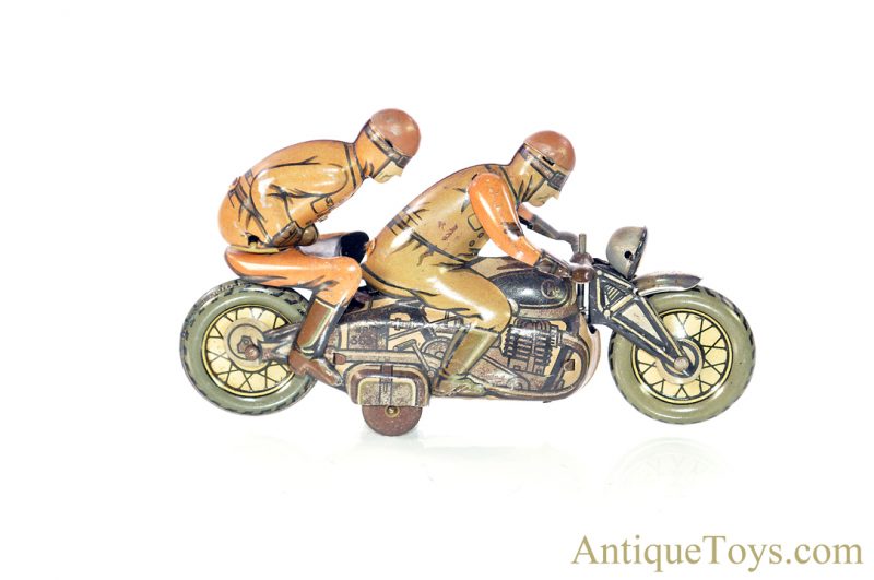 C.K.O Kellerman ca. 1930's #MR-343 German Tin Lithographed Windup Dual Rider Motorcycle for Sale <FONT COLOR="ff000 ">*SOLD*</font> - Image 4