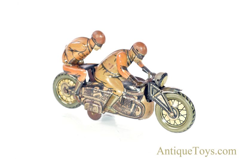 C.K.O Kellerman ca. 1930's #MR-343 German Tin Lithographed Windup Dual Rider Motorcycle for Sale <FONT COLOR="ff000 ">*SOLD*</font> - Image 5