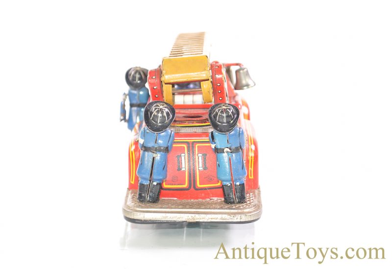 Nomura (TN) "F.D. 4108" Japanese Tin Lithographed Friction 5 Man Fire Engine Ladder Truck with Bell <FONT COLOR="ff000 ">*SOLD*</font> - Image 7
