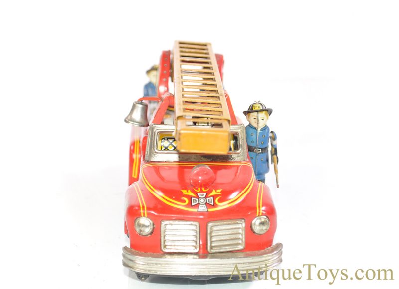 Nomura (TN) "F.D. 4108" Japanese Tin Lithographed Friction 5 Man Fire Engine Ladder Truck with Bell <FONT COLOR="ff000 ">*SOLD*</font> - Image 6