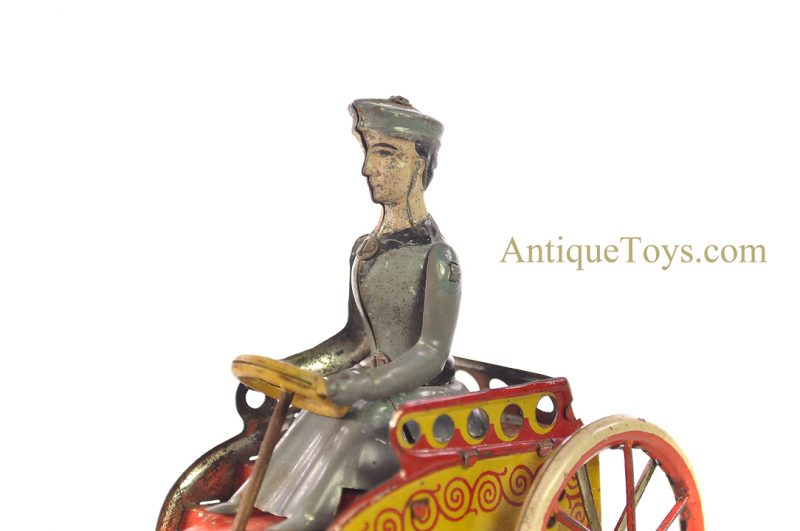 Walter Stock Pre-War Lithographed Windup Tin Penny Toy Woman in Car for Sale - Image 9