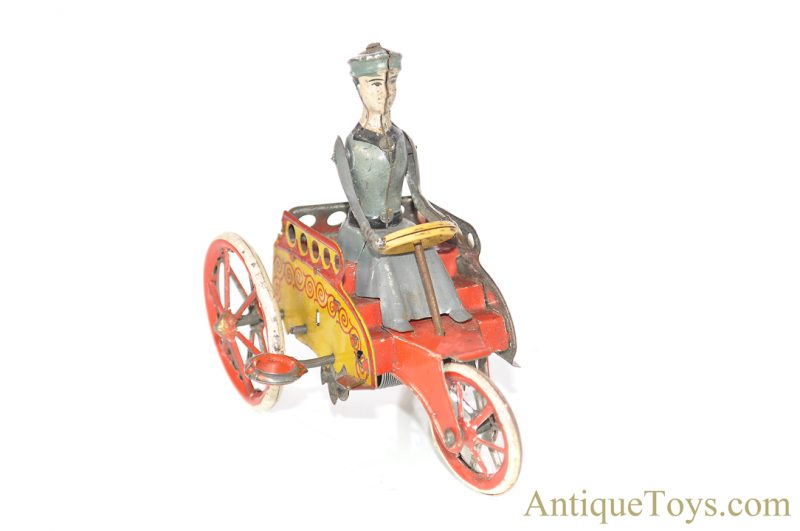 Walter Stock Pre-War Lithographed Windup Tin Penny Toy Woman in Car for Sale - Image 3