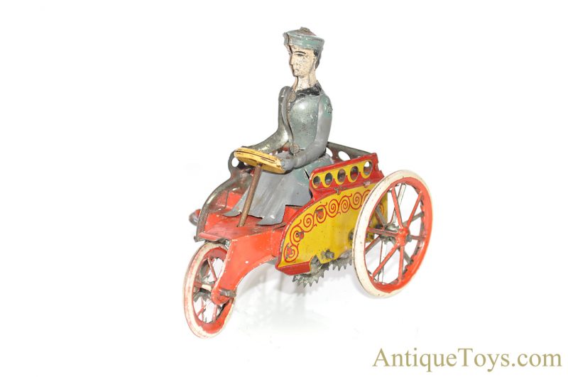 Walter Stock Pre-War Lithographed Windup Tin Penny Toy Woman in Car for Sale - Image 4