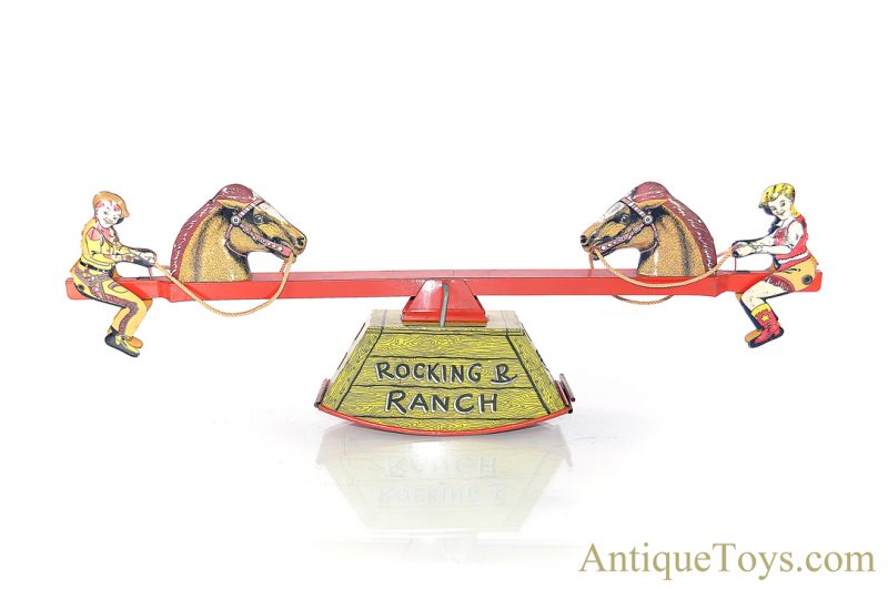 Walt Reach Toys by Courtland Rocking R Ranch Tin Lithographed Windup Teeter Totter Toy for Sale <FONT COLOR="ff000 ">*SOLD*</font>