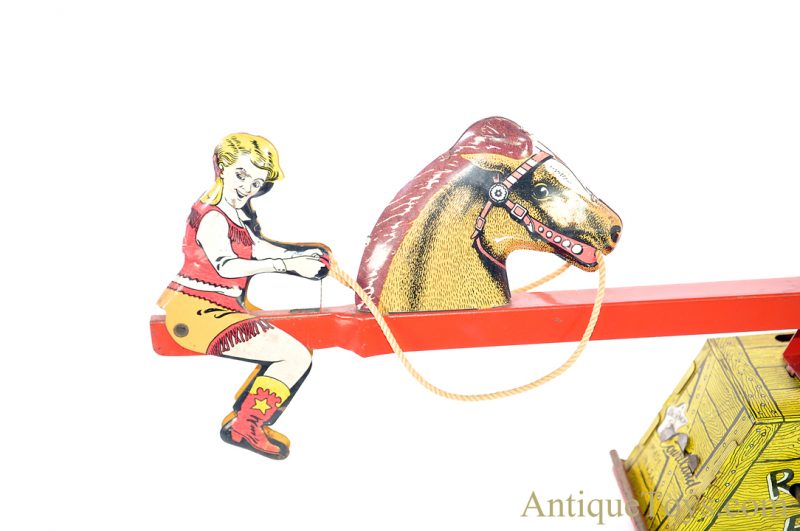 Walt Reach Toys by Courtland Rocking R Ranch Tin Lithographed Windup Teeter Totter Toy for Sale <FONT COLOR="ff000 ">*SOLD*</font> - Image 4