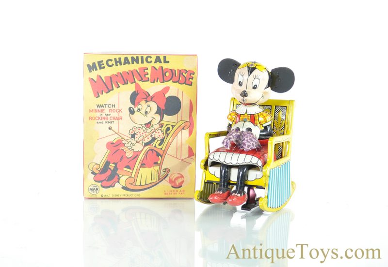 Linemar Marx Tin Lithographed Windup J-1848 Knitting “Mechanical Minnie Mouse” Disney Japanese Toy in Box <FONT COLOR="ff000 ">*SOLD*</font>